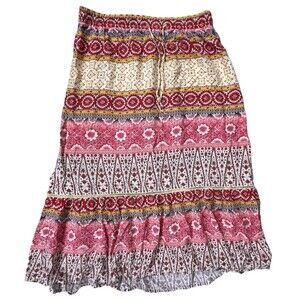 Cynthia Rowley Maxi Skirt Womens Size L Multicolor Boho Patchwork Print